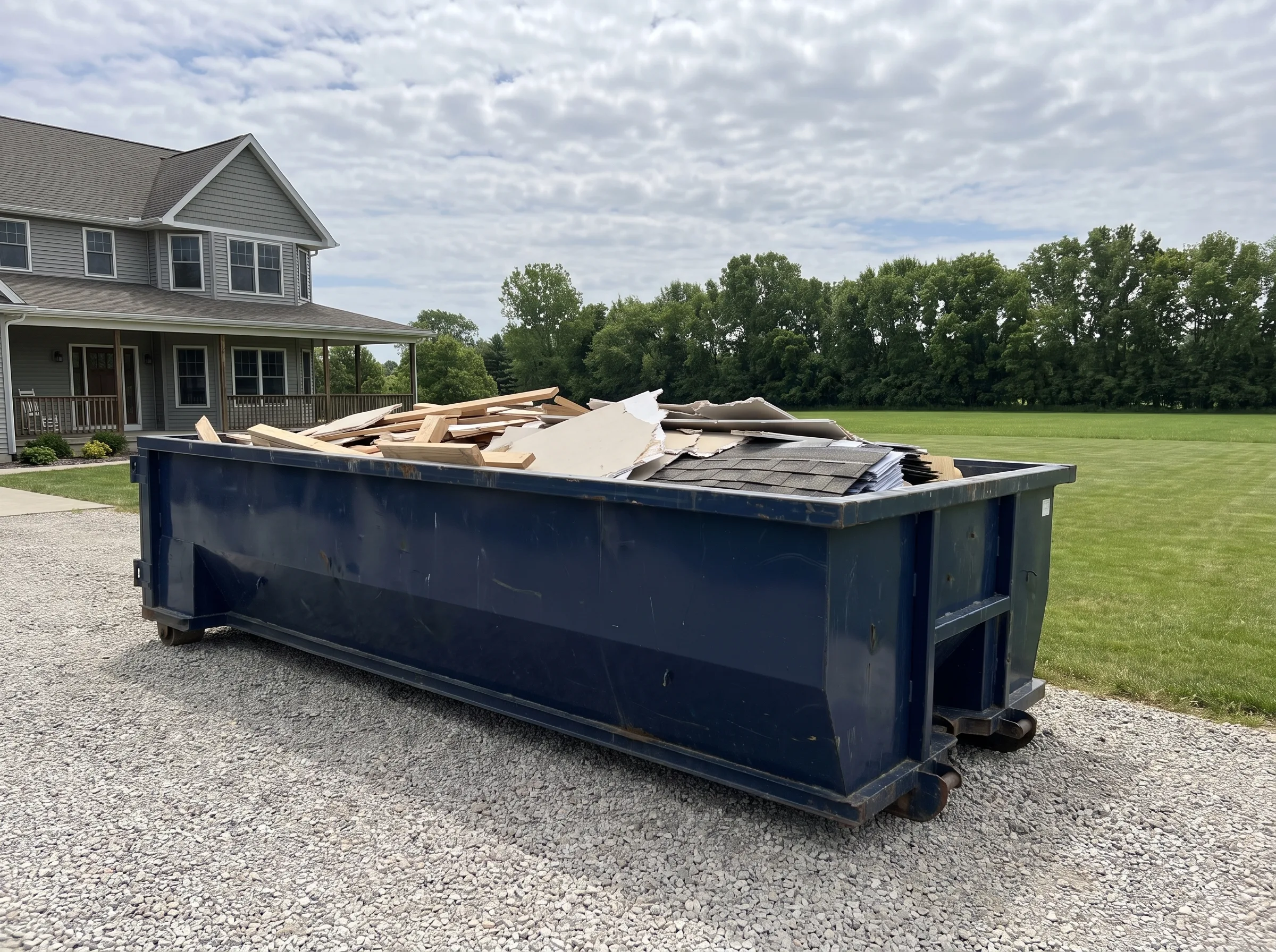 Roll-off dumpster being loaded in St. Louis County, MO